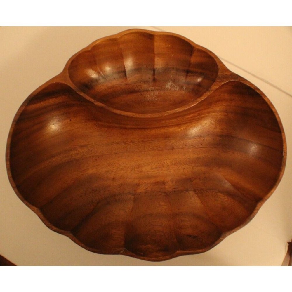Wooden Clamshell Shaped Handmade Serving Dish 16" x 13"